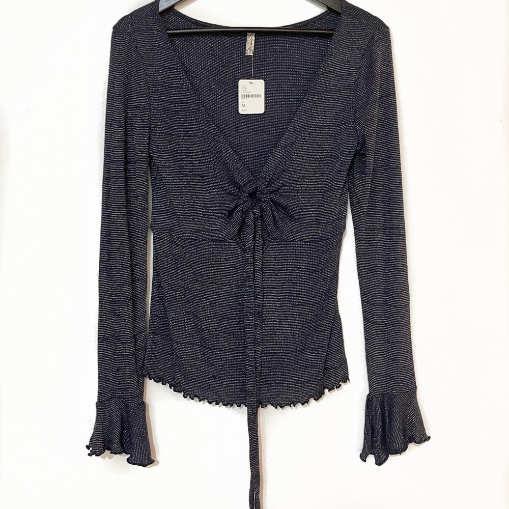 Free People - Intimately Blue Sparkle Keyhole Blouse